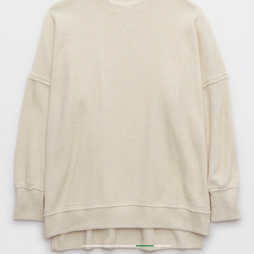 Aerie The Happiest Textured Oversized Crew Sweatshirt (Heather Frost)